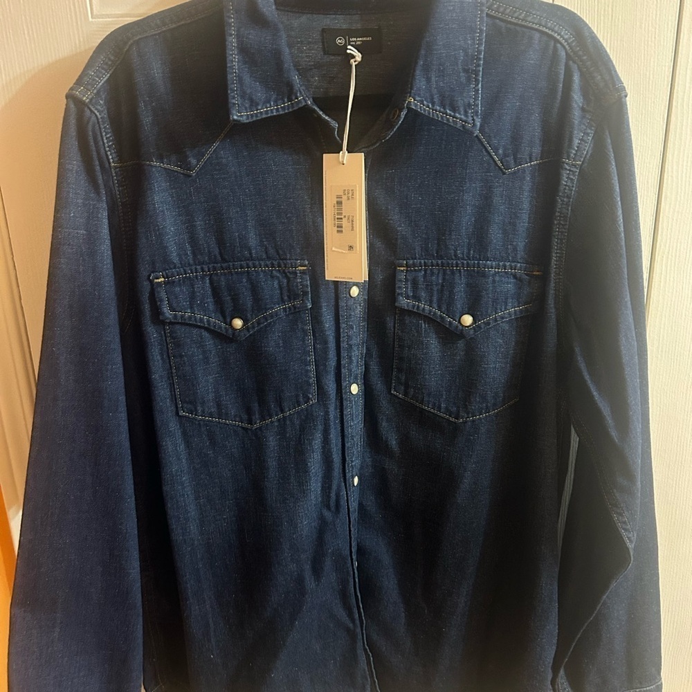 Ag Adriano Goldschmied Men's Dark Blue Casual Button Down Shirt